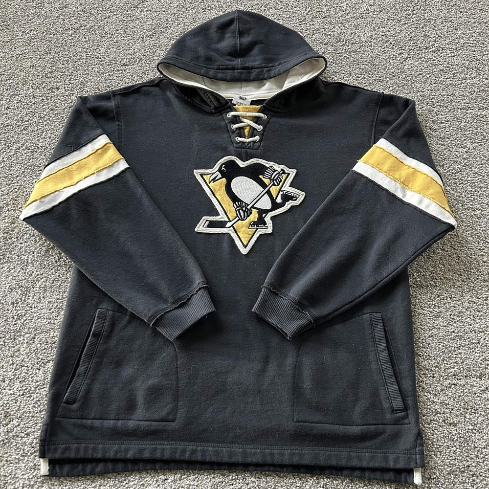 Pittsburgh Penguins Hoodie Sweatshirt Womens XL Black NHL Hockey Lace Up CCM